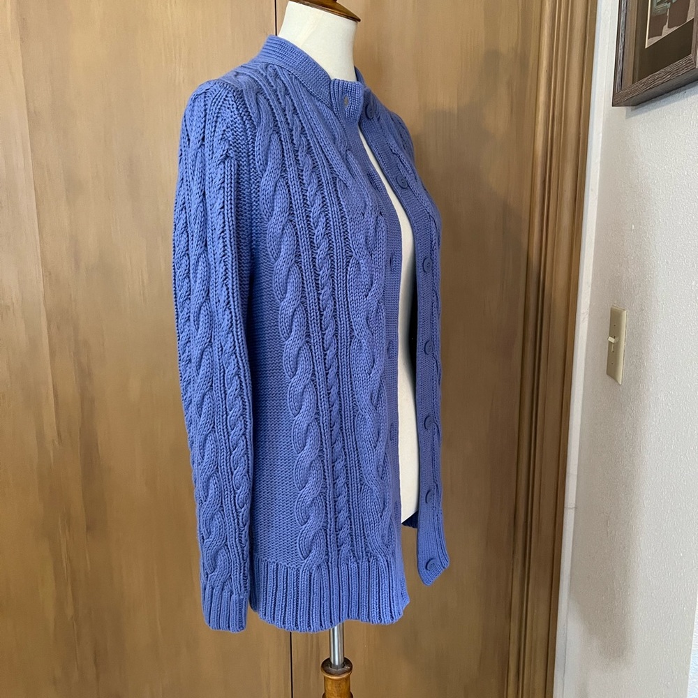 LL Bean periwinkle blue cable cardigan, button down, medium, NWOT